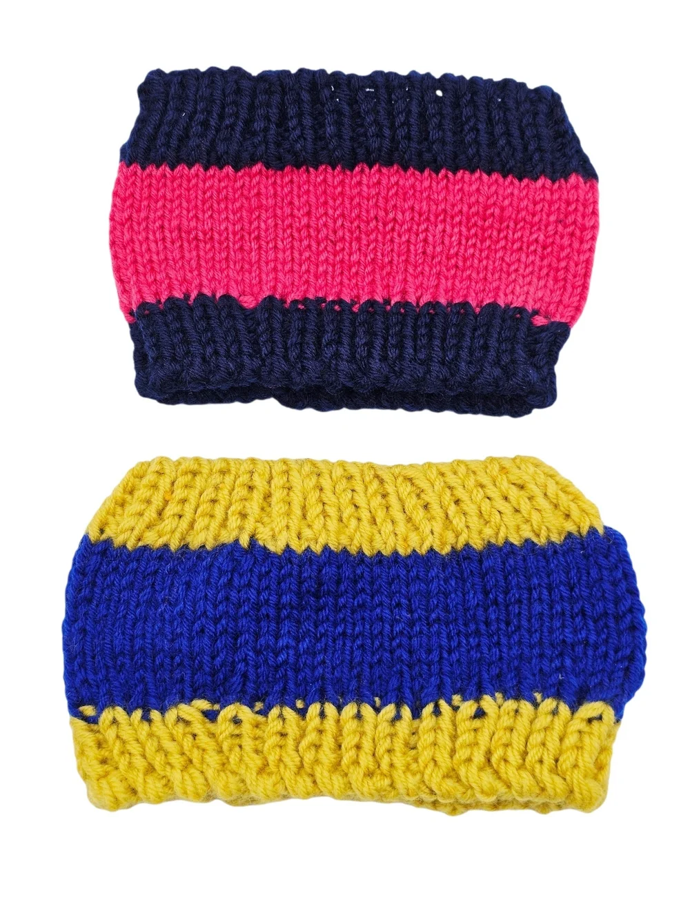 Set of 2 Knit Ear Warmer Headbands - Navy & Pink / Blue & Yellow